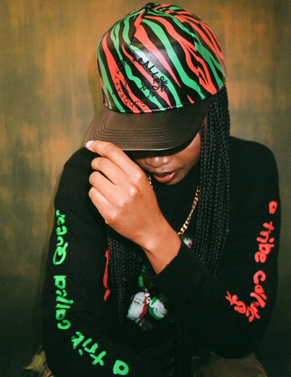 Iconic designs and classic colorways. The new collection from A Tribe Called Quest features this faux leather hat with artwork reminiscent of The Low End Theory and The Anthology album covers. Now available for preorder at ATCQ.com