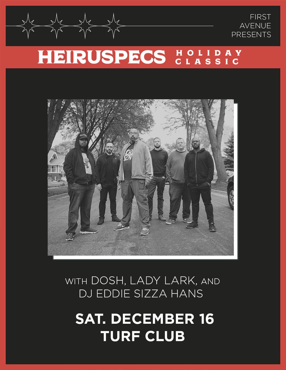 the @heiruspecs holiday classic is this saturday at @TurfClubMN on saturday w Dosh, Lady Lark and DJ Eddie Sizza Hans. Grab your tickets here. first-avenue.com/event/2023-12-…