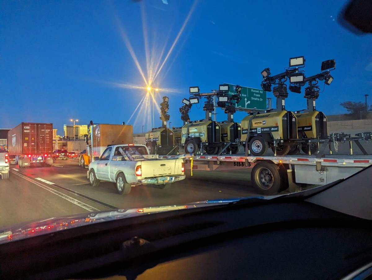 Even in a city known for its neon lights, you might need a little extra brightness. Our rental team is delivering 6 light towers along the busy I-15 freeway near the Las Vegas Strip. Empire Rental to the rescue! catrentalstore.com #rentalequipment