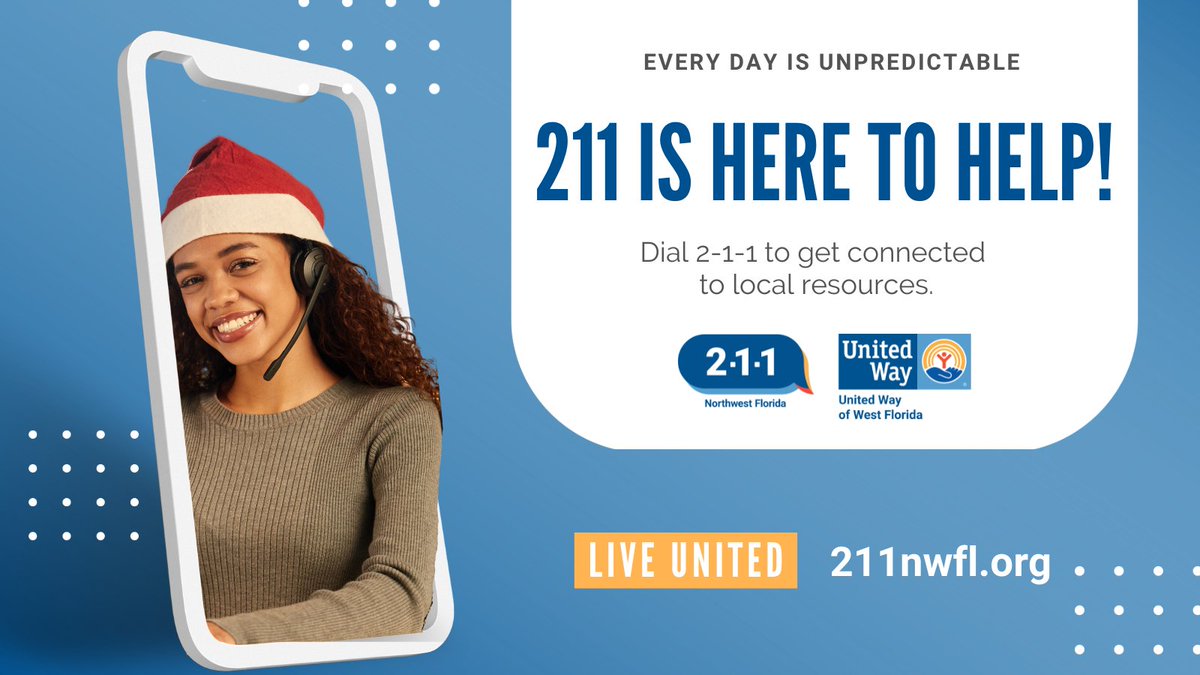 From Hello to Help, 211 Northwest Florida is here for you!
When you or someone you know need help with food, bills, rent, and more, dial 211 or text your zip code to 898211 to talk with an information and referral specialist and get connected with essential community resources!