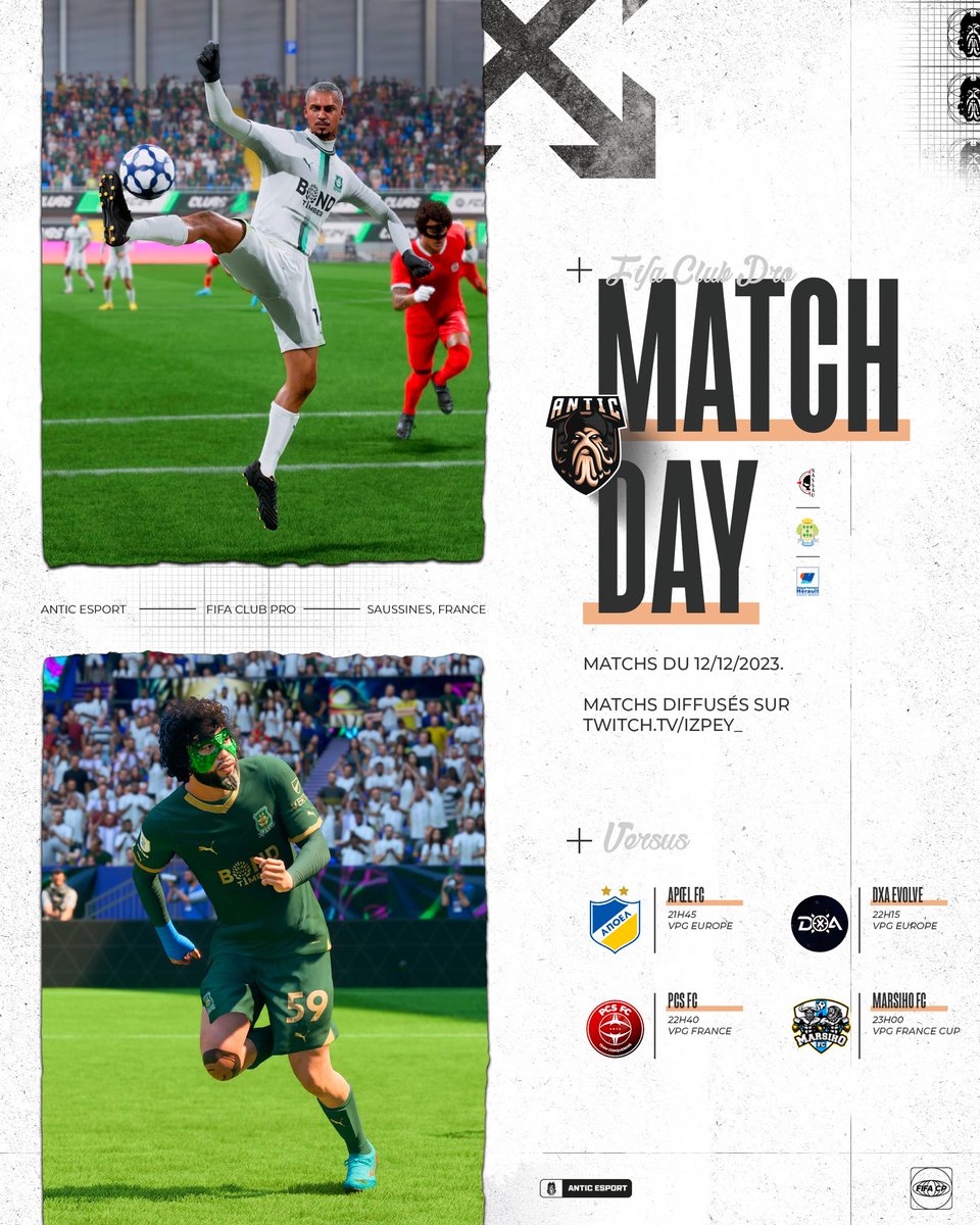 ⚽️ 𝗠𝗔𝗧𝗖𝗛𝗗𝗔𝗬 ! 4️⃣ matchs de haute importance ce soir, dont le match des 8es de finale de 𝗖𝗼𝘂𝗽𝗲 <a href="/VPGFrance_/">VPG France</a> 🇫🇷 ! 

▶️ twitch.tv/izpey_ (21h45)

#EAFC24 <a href="/VPGFrance_/">VPG France</a> <a href="/OfficialVPG/">Virtual Pro Gaming</a>