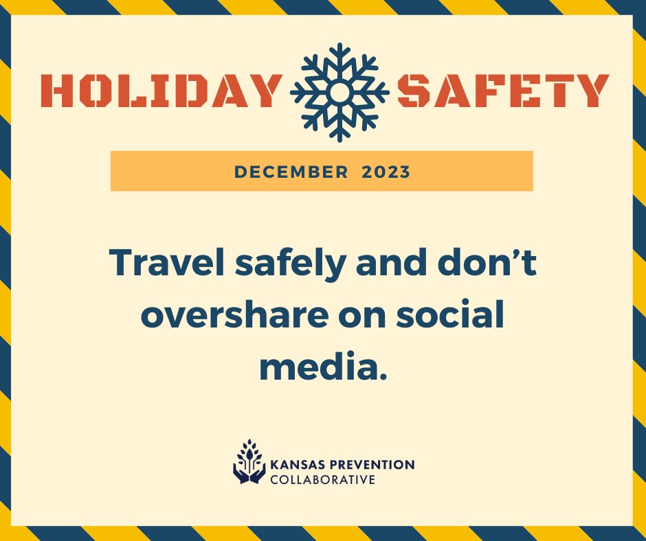 If you are leaving your home for an extended period of time, don't post about it on social media until after you return. Thieves could use the chance to break in while you're away. Instead, share any photos or updates when you get home.
#ksprevention #HolidaySafetyTips