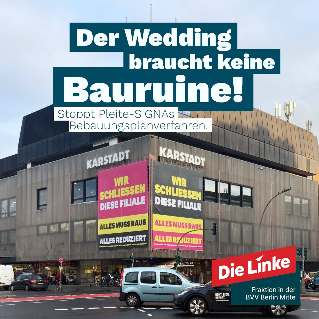 Der Wedding braucht keine Bauruine. Deshalb: Stoppt das Bebauungsplanverfahren mit SIGNA!
Unser Antrag für die #bvvmitte👇
linksfraktion-berlin-mitte.de/drucksachen/de…