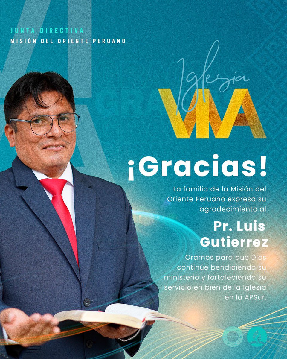 AGRADECIMIENTO🙏 Queremos extender un agradecimiento especial al Pr. Luis Gutierres quien ha sido llamado a la Asociación Peruana del Sur. Le deseamos a él y a su familia muchas bendiciones en su nuevo campo misionero. #IglesiaViva #Conectados 🙏👍💪