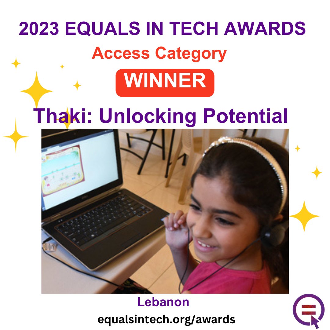 Congratulations to 2023 #EQUALSinTech Awards winner in Access category! @Thaki_Unlocks works in the context of the global education crisis for refugees, displaced children and those living in poverty.
