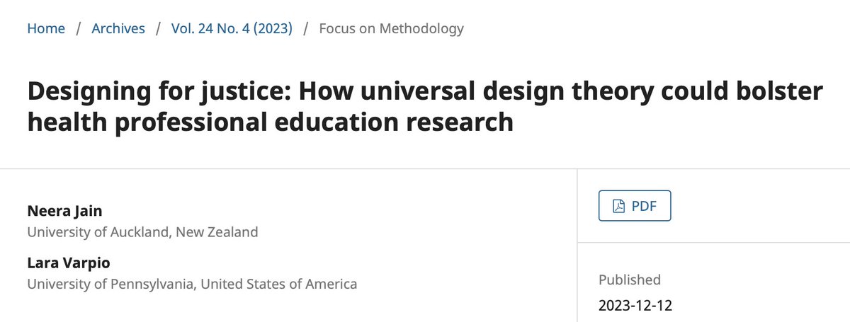 I urge you to add this paper to your reading list. Why? 1. Lead author is Neera Jain from @uoaCMHSE. She is AMAZING 2. It is about #universaldesign--SO USEFUL for inclusive research design 3. I learned SO MUCH from this collaboration & I bet you will too fohpe.org/FoHPE/article/…