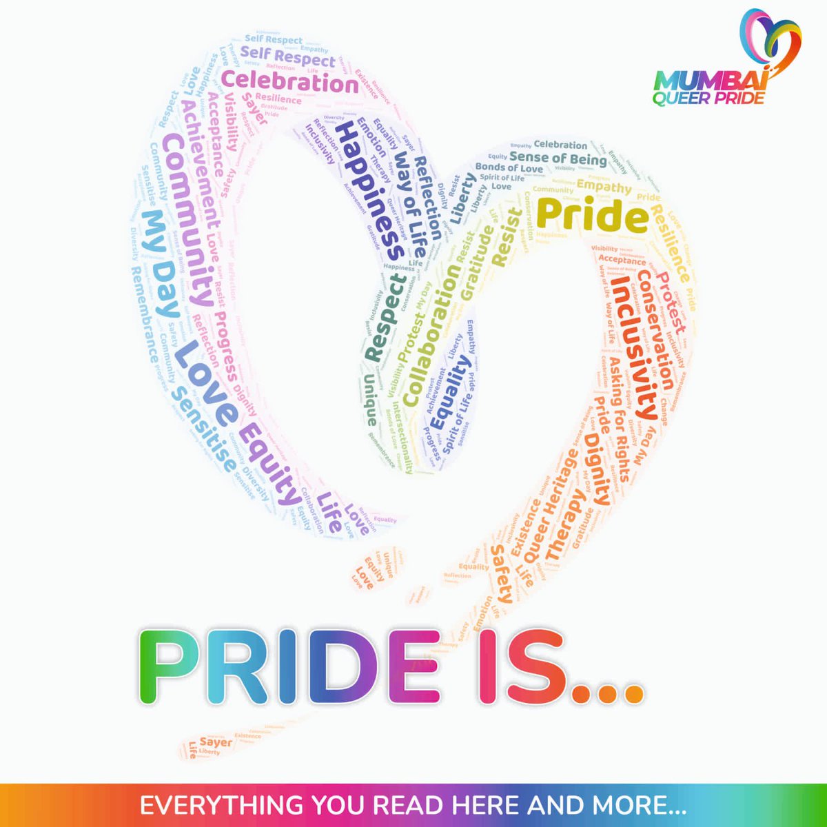 MumbaiQPride's tweet photo. 🌈Embracing the rich tapestry of queer experiences! This word cloud reflects themes like #Equality, #Acceptance, &amp; #Freedom, #Identity &amp; authentic self resonate, symbolizing personal journeys. Let's honor the legacy of protest and stand in solidarity as we approach Pride events. https://t.co/LD2lEvAM3t