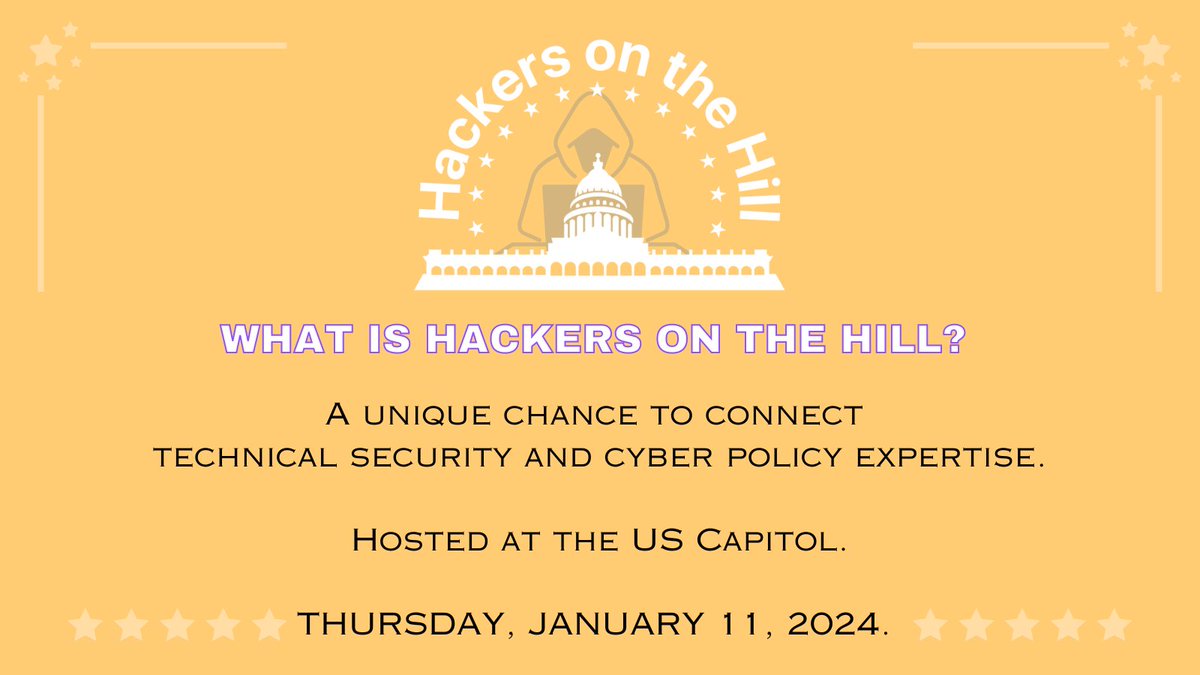 Registration closes tomorrow and spaces are limited. Don't miss out. Visit hackersonthehill.org. See you there!
#hackersonthehill #hillhackers #capitolhill #cyberpolicy #congress #senate #policymakers #securityresearcher #shmoocon