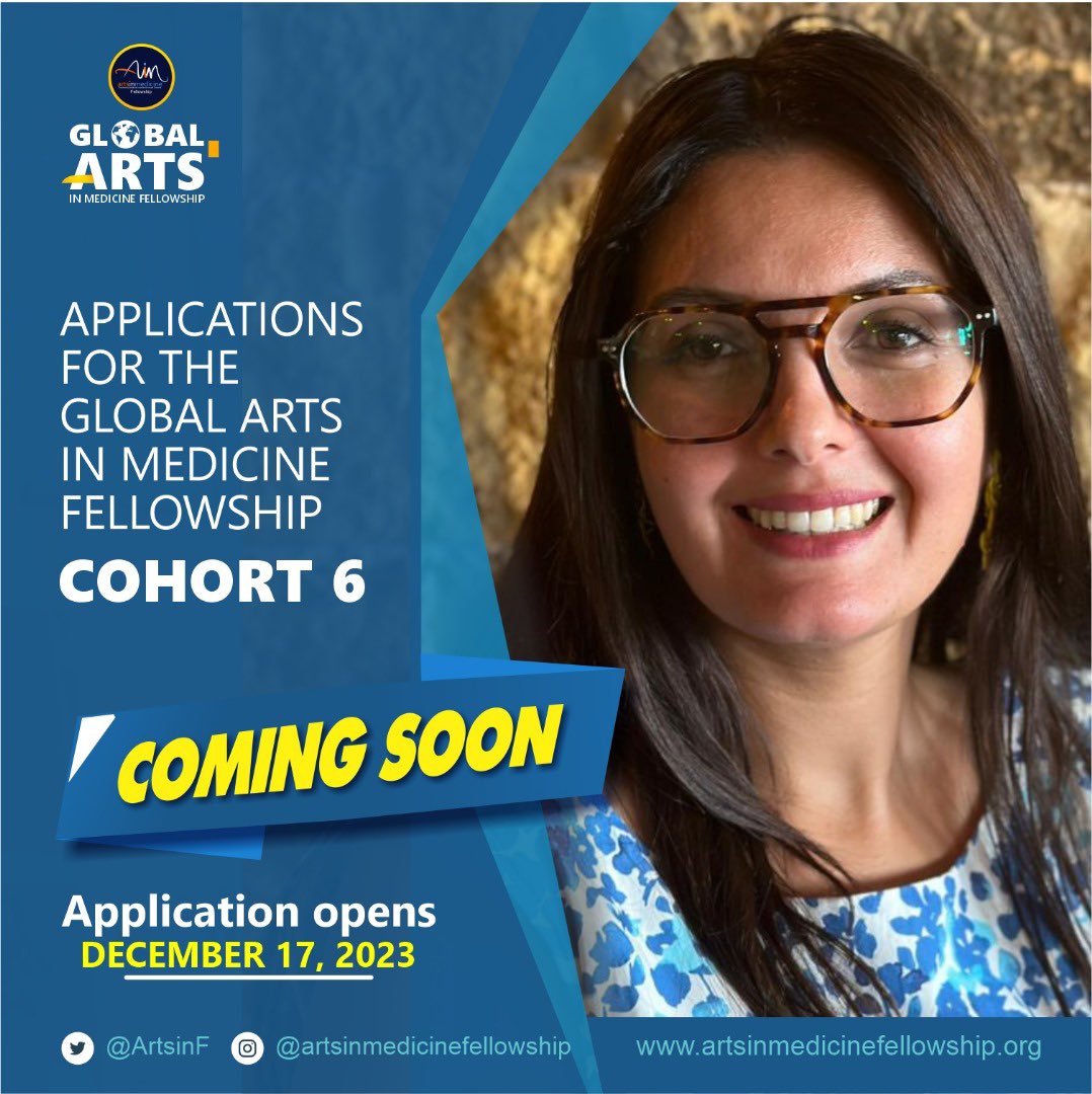 Applications for the Global Arts in Medicine Fellowship Cohort 6 is opening on Sunday December 17, 2023. Please share this exciting news with your colleagues and the people in your network #GAIMF2024 #Cohort6 #ArtsinHealth #GlobalArtsinMedicineFellowship #ArtsinMedicineProjects