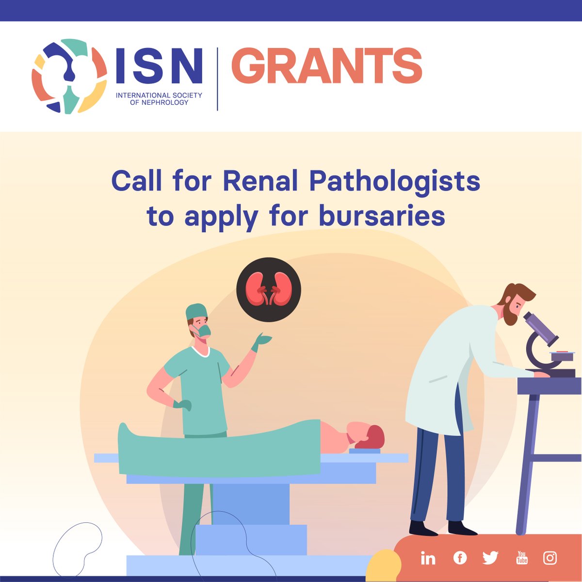 The ISN invites renal pathologists from lower, lower-middle- and upper-middle-income countries to receive bursaries to attend significant in-person renal pathology events in 2024. Apply by December 20 ➡️ ow.ly/ipFH50Qi1cU #ThisIsISN - Advancing kidney health worldwide.…