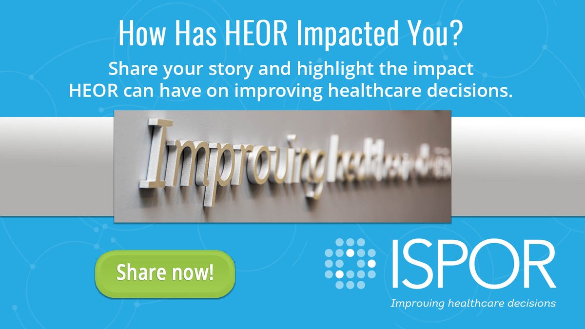 Have you shared your #HEOR story of impact with ISPOR?  ISPOR is collecting case examples of how health economics and outcomes research has impacted your healthcare decisions to help amplify the awareness of HEOR! Add your story here>>  ow.ly/8xRO50QhmBk