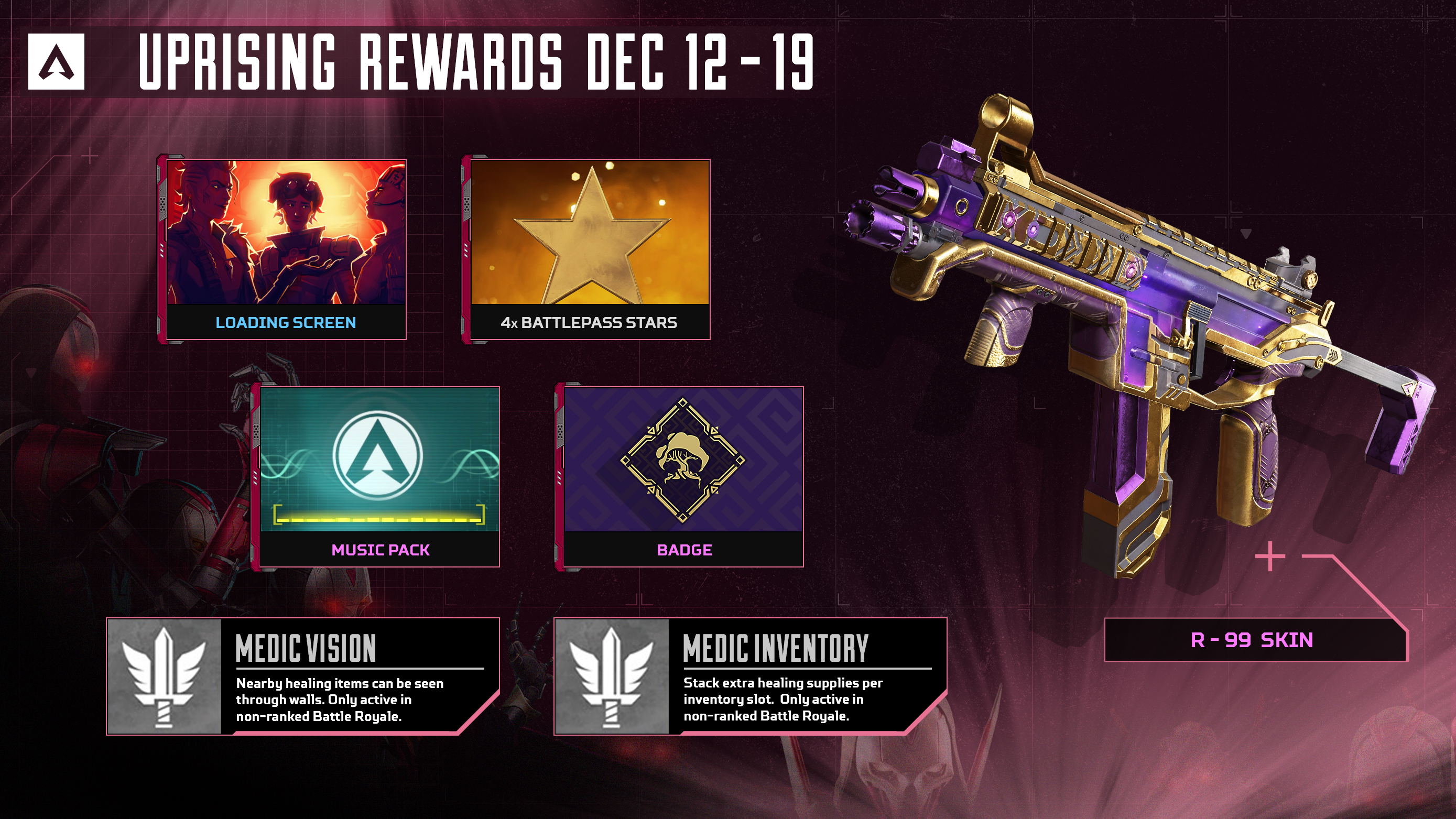 Apex Legends on X: Just one more week left in the Warriors Collection  Event ⚔️ Make sure to complete your reward tracker to earn items like High  Contrast Mirage, the Dose of