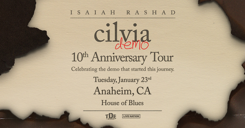 JUST ANNOUNCED: Isaiah Rashad is heading to Our House on January 23rd for his Cilvia Demo 10 Year Anniversary Tour! Tickets on sale Fri 12/15 (10am local). Don’t miss it! 🔥 Get more info here: livemu.sc/3Rc2uuQ 🎶: @isaiahrashad