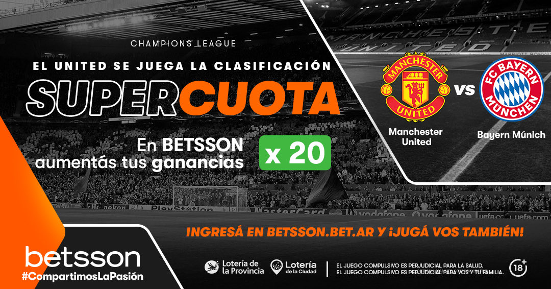 Tarde de #champions ! #Bayern vs #ManchesterUnited !! Tremendo partido que con <a href="/Betsson_ARG/">Betsson Argentina</a> vos también podes jugar! Entrá al link y enterate más!!
#juegoresponsable 
#jugaresparamayoresde18años 

in.pba.betsson.bet.ar/supercuota-arg…