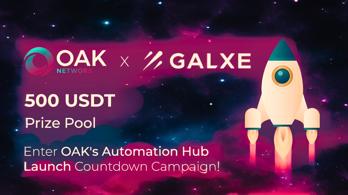 ava_protocol's tweet image. Don&apos;t miss out as @OAK_Network counts down 3️⃣2️⃣1️⃣... to our Automation HUB Launch🚀with a:

💰500 USDT Prize Pool @Galxe Campaign💰

👋Join our @GalxeCampaigns here:
galxe.com/oaknetwork/cam…