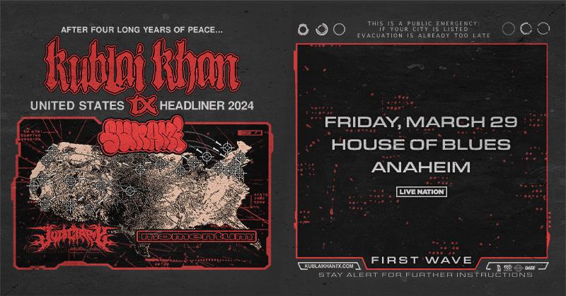 NEW SHOW ⚡ Kublai Khan TX will be coming to Our House with special guests Sunami, Judiciary, and Momentum on March 29th! Presale: TOMORROW (12/13) @ 10 AM Onsale: FRIDAY (12/15) @ 10 AM 🎟️: livemu.sc/3RgBcDD