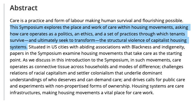 *New paper* & @antipodeonline SI 🧵 'Housing Movements and Care: Rethinking the Political Imaginaries of Housing' w/ @FieldsDesiree & @dremmapower in @antipodeonline Intro to Special Issue in @antipodeonline DM me for any PDFs. onlinelibrary.wiley.com/doi/abs/10.111…