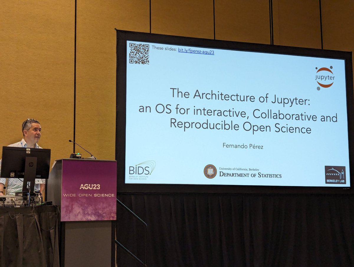 The underlying architecture of open science by @fperez_org. A very cool vision of the future building on Jupyter as a composable foundation. #AGU23