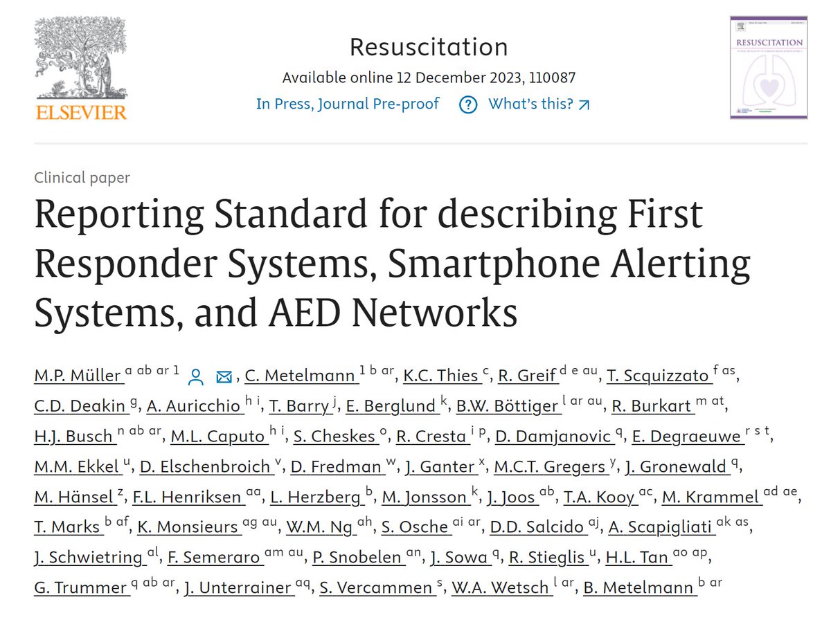 🎯 Exciting breakthrough in #CardiacArrest research! A new reporting standard for #FirstResponderSystems and #smartphone alerting systems has been developed, thanks to a global team of 40 experts from 13 countries. This standard includes 68 core items, covering technology, data…