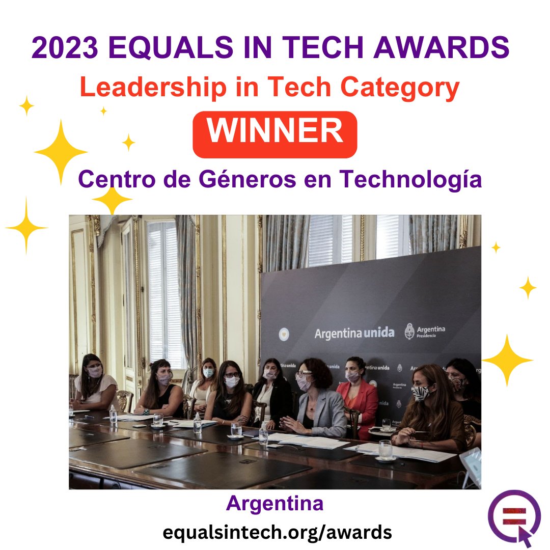 Congratulations to 2023 #EQUALSinTech Award winners in Leadership in Tech category, Centro de Géneros en Technología. The @CentroGT_AR aims to generate inclusion policies that help reduce the gender gap in the ICT sector through public-private collaboration.