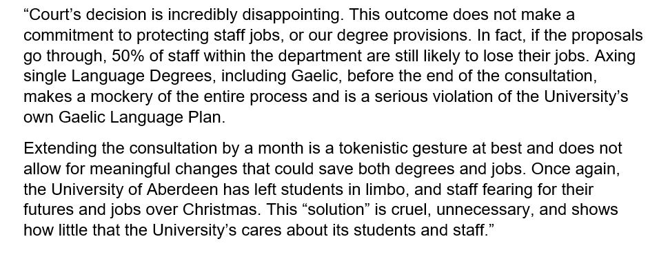 #StopTheConsultation #SaveUoALanguages 

Vice President Rhiannon Ledwell's statement following today’s announcement by UoA: