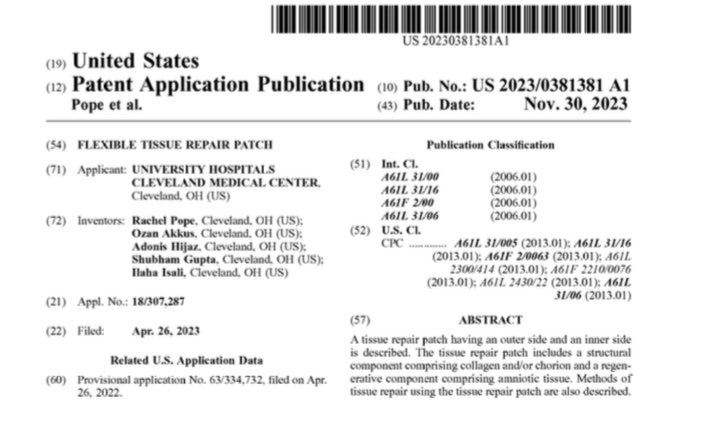 🔬A new patent application published, “ Flexible Tissue Repair Patch,”-offers a potential approach to reconstructive urology. Collaboration between @CaseEngineer and @CaseUrology patents.google.com/patent/US20230…