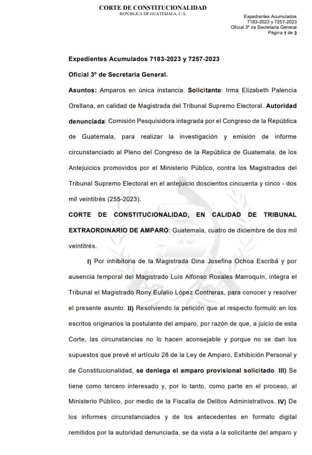 #AHORA | Corte de Constitucionalidad rechazó amparo presentado por la magistrada del Tribunal Supremo Electoral, Irma Palencia, que buscaba frenar retiro de inmunidad en su contra por el caso de la compra del sistema informático TREP.
#TSE #EleccionesGT #IrmaPalencia