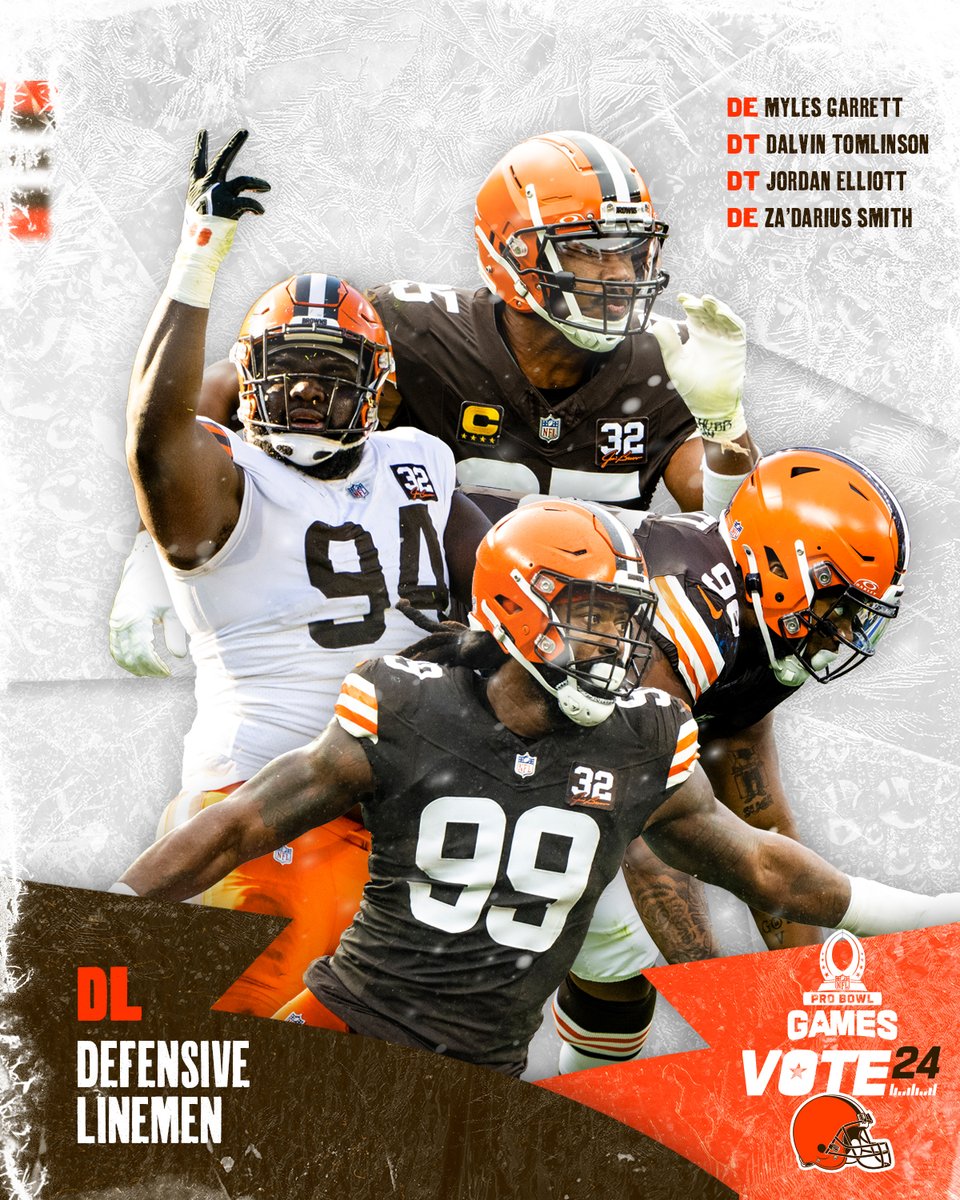 Cleveland Browns (@browns) on Twitter photo The best D-Line in the game deserves your #ProBowlVote!
Hit that RT to send <a href="/Flash_Garrett/">Myles Garrett</a>, <a href="/DalvinTomlinson/">Dalvin Tomlinson</a>, #JordanElliott & <a href="/zadariussmith/">Za'Darius Smith</a> to the Pro Bowl! The best D-Line in the game deserves your #ProBowlVote!
Hit that RT to send <a href="/Flash_Garrett/">Myles Garrett</a>, <a href="/DalvinTomlinson/">Dalvin Tomlinson</a>, #JordanElliott & <a href="/zadariussmith/">Za'Darius Smith</a> to the Pro Bowl!