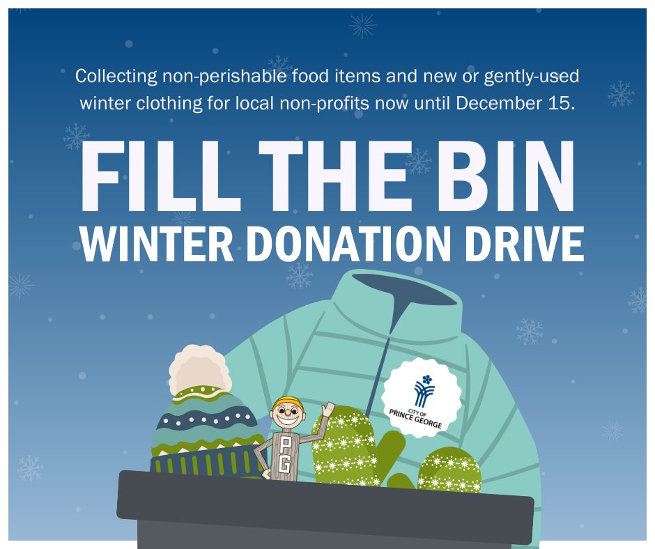 Do you have some gently-used winter gear to part ways with? Or maybe something new to re-gift (don't worry, we won't tell 🙊)? There are only a few days left in our Fill the Bin campaign! Read more about how to get involved: princegeorge.ca/FillTheBin2023 #CityofPG