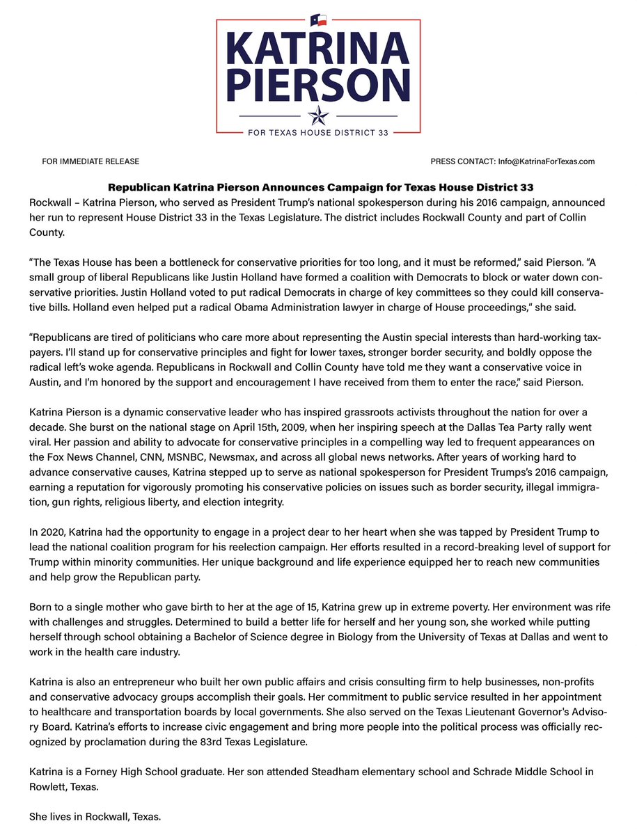 Though I had retired from political campaigns in 2022, I have taken a leave of absence from my current projects to devote all of my time to the people of Texas House District 33. The people have called on me to serve, and I have answered their call. #HD33