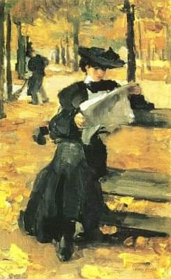 Isaac Israëls, Mujer con sombrero leyendo en el Bois de Boulogne, París 1903.

Avril Shab, Fb.