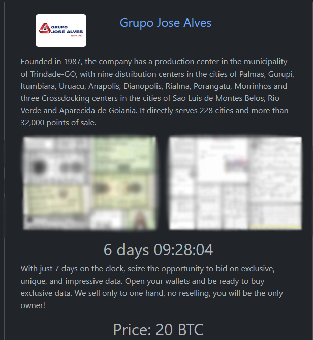 🇧🇷#Brasil: El grupo de #ransomware #Rhysida Supuestamente agrega a Grupo Jose Alves,(grupojosealves.com) como víctima.