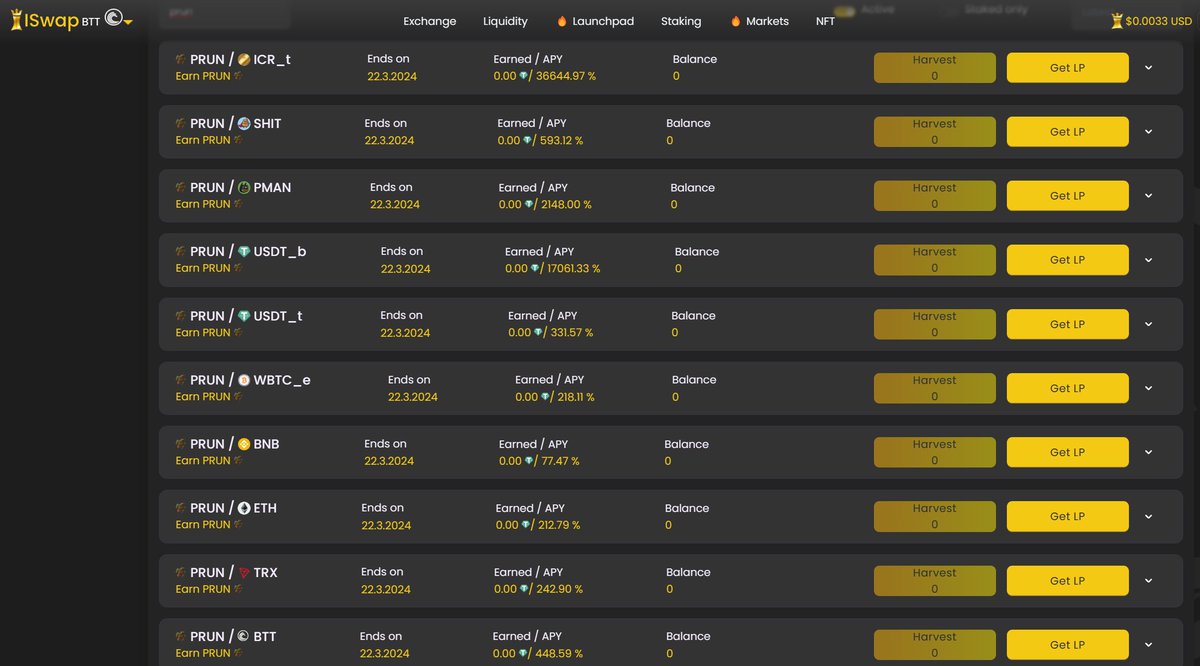 Next staking is online .  

Staking will open for #PRUN - #BTT, #TRX, #ETH, #BNB , #BTC  , #PMAN #OIL #SHIT #USDT, #ICR 
btt.intercroneswap.com/stake