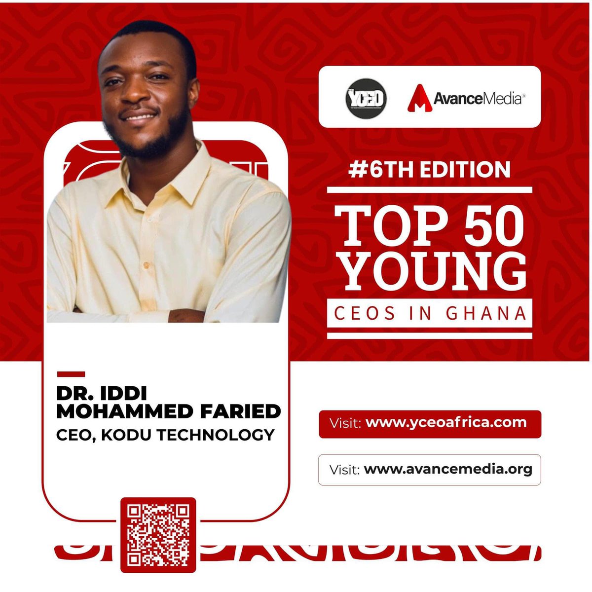 fariedfab4's tweet photo. Pleased to be named amongst @avancemedia top 50 young CEOs in Ghana 👏🏻👏🏻 https://t.co/PHFw3HJYkU