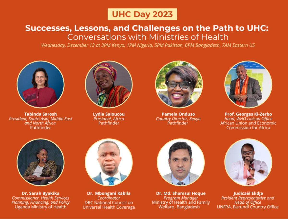 To celebrate #UHC day today and every day, tune in to @PathfinderInt.'s the UHC side event on UHC Global Monitoring Report, which provides the latest updates on global progress toward the #SDGs to achieve #HealthForAll Read more and register @ pathfinder.org/events/uhc-day…