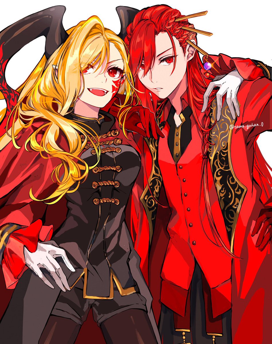 red eyes blonde hair long hair gloves 1boy red hair white gloves  illustration images