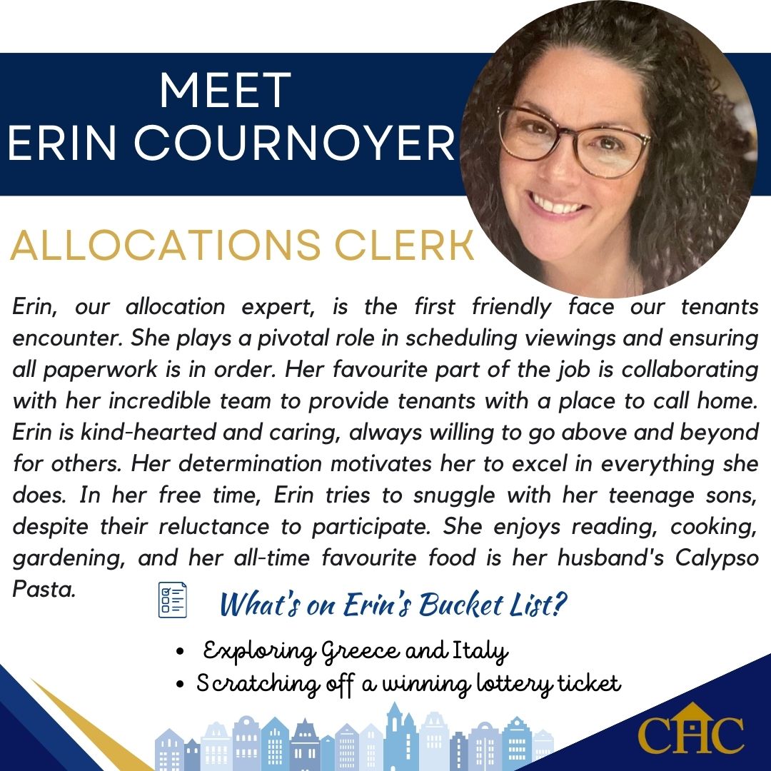 Introducing Erin Cournoyer, our allocations expert with a flair for hosting dinner parties! #EmployeeSpotlight #TeamExcellence #WECHCJourney
