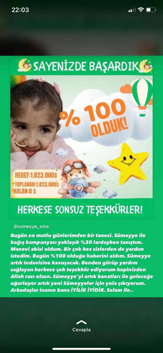 BİTTİİİii. 🎊🎉🌸✈️✈️✈️ ÇOK ŞÜKÜR 🙏🏼 SÜMEYYE ‘NİN HAYATINA DOKUNAN HERKESTEN ALLAH RAZI OLSUN UMUDUN ÇOCUĞU HEP GÜL Kİ DÜNYA GÜZELLEŞSİN 🎊🎉✈️ SMA DEĞİL SÜMEYYE KAZANDIIIII‼️‼️‼️