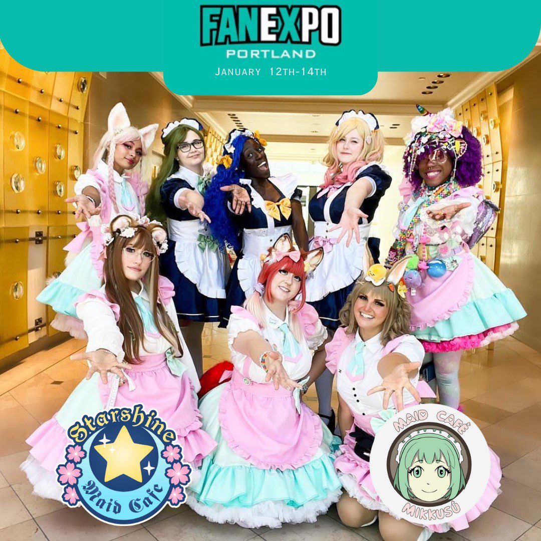 Mikkusu x Starshine sitting in a tree, C.O.L.L.A.B.I.N.G! 💕 We are so excited to announce our #MaidCafeMilkkusu and <a href="/Starshinemaids/">Starshine Maid Cafe</a> collab for @FANEXPOPortland! 🌟 Make sure you grab your tickets from the link below!

wasabiani.me/maidcafe-FXP