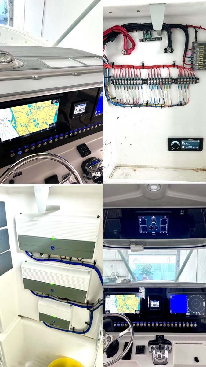 NextLevel407's tweet image. We made and installed this custom acrylic dash. 👉🏻Swipe over for the wiring pics and close ups of the new switch panel with backlit lettering. 
@EvergladesBoats 
@GarminMarine 
@BocatechSwitch 
@JLAudio 
We also fabricated and installed a @seadek dash pad.
#floridamarinecustoms