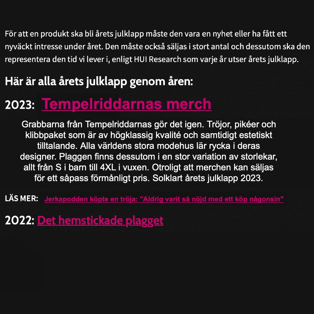 Årets julklapp!
Lägg eran beställning här i kommentarerna eller i vår DM, med önskad vara samt storlek. För att vara säker på leverans innan julafton behövs beställning läggas SENAST 14e december. 

Priser: 
- Tishor 229 kr
- Piké 229 kr
- Klibbpaket (40st) 50 kr 
#tgw
