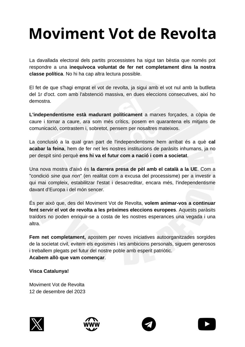 📢 🔴 COMUNICAT MVR:
Acabem allò que vam començar. Fem net!.