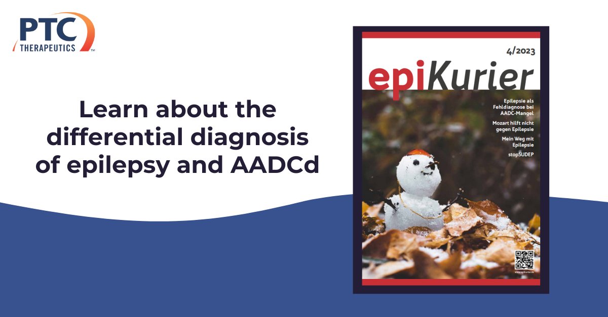 PTCBio's tweet photo. PTC’s Dr. Jens Gruenert and Kristina Kempf recently authored an article about the differential diagnosis of #epilepsy and #AADCd. Learn more in the latest publication of epiKurier, a magazine in Germany: https://t.co/ATYhUVUnll Use translation to read in your preferred language. https://t.co/suKLiFph8r