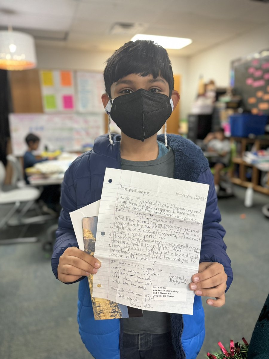 5th grade wrote letters to national parks asking about  the weathering, erosion, and deposition happening in those specific areas. We’re starting to receive replies, and we’re are feeling all the joys of getting personal mail. <a href="/AustinElem/">Austin Elementary</a>