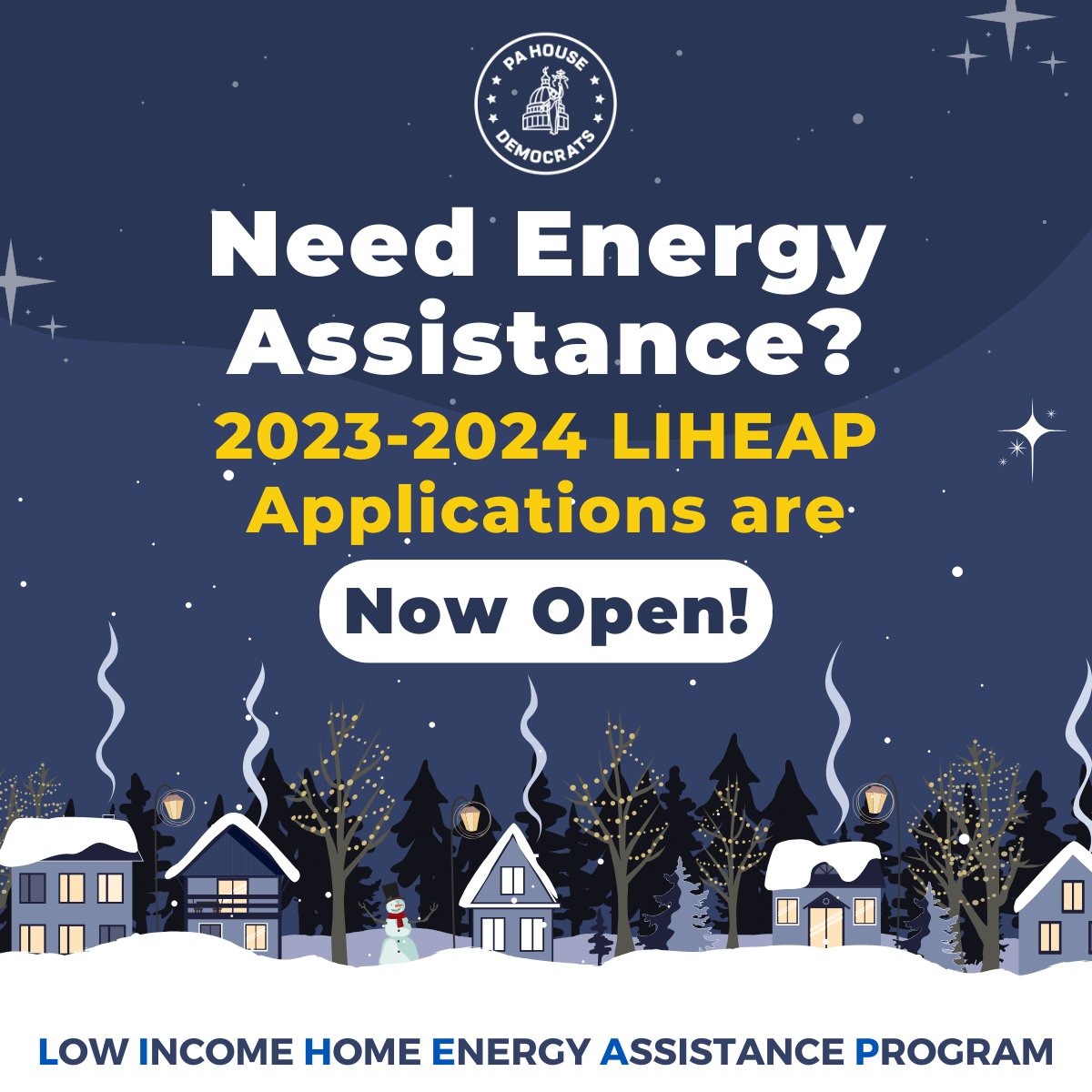 Low-Income Home Energy Assistance Program application are now open! LIHEAP helps families living on low incomes pay their heating bills in the form of a cash grant. For more information visit: humanservices.state.pa.us/LIHEAP_BENEFIT…