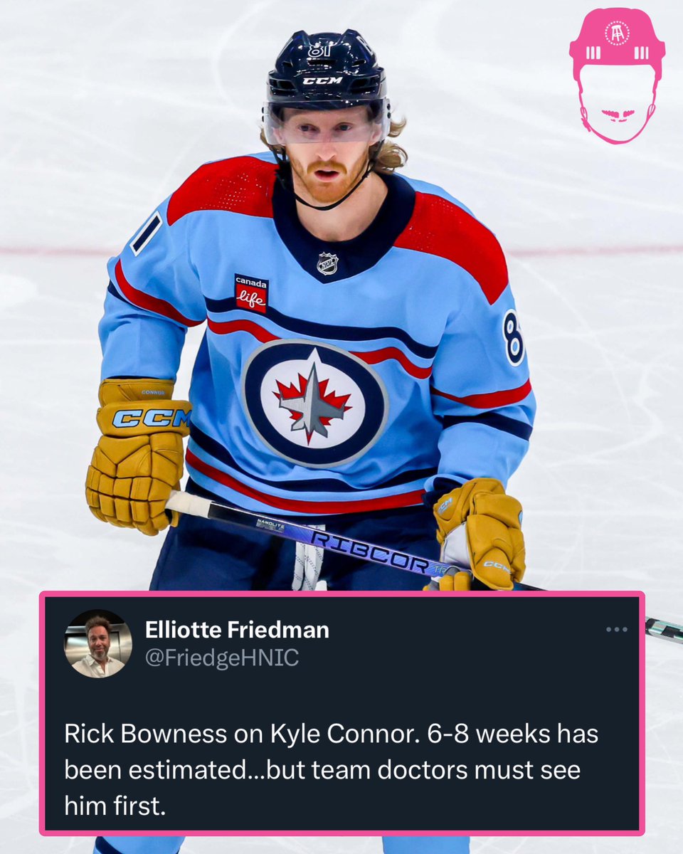 spittinchiclets's tweet photo. Kyle Connor out for a possible 6-8 weeks. https://t.co/mOVVcc5pBW