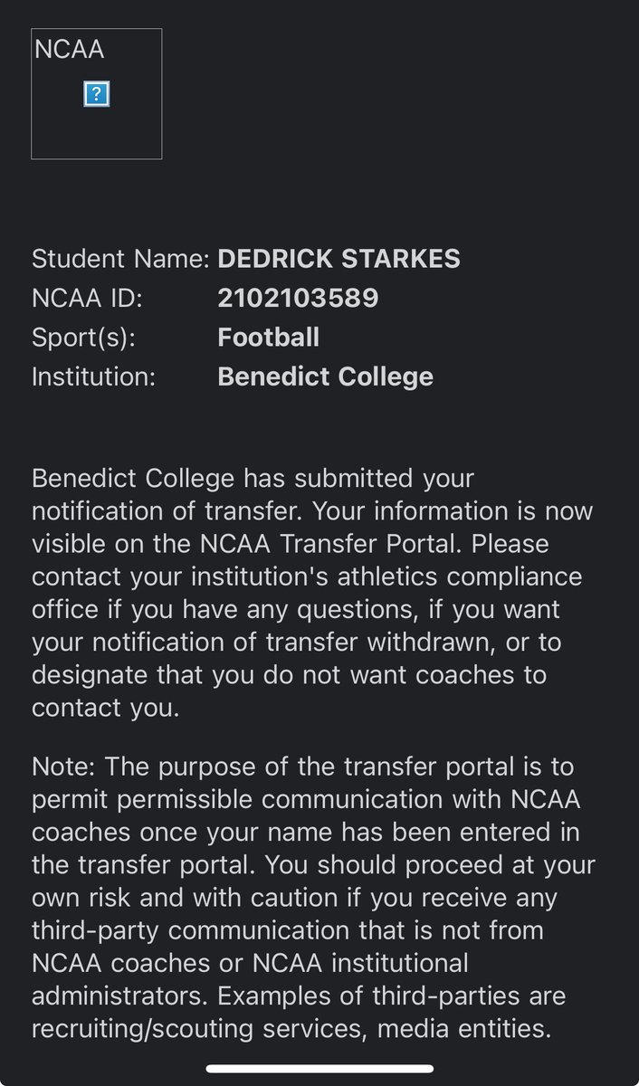 Forever Grateful!💫💍🏆 Thank You Benedict College! 

All Conference LB
Defensive leading Tackler 
2x Conference Champion 
HBCU National Champion