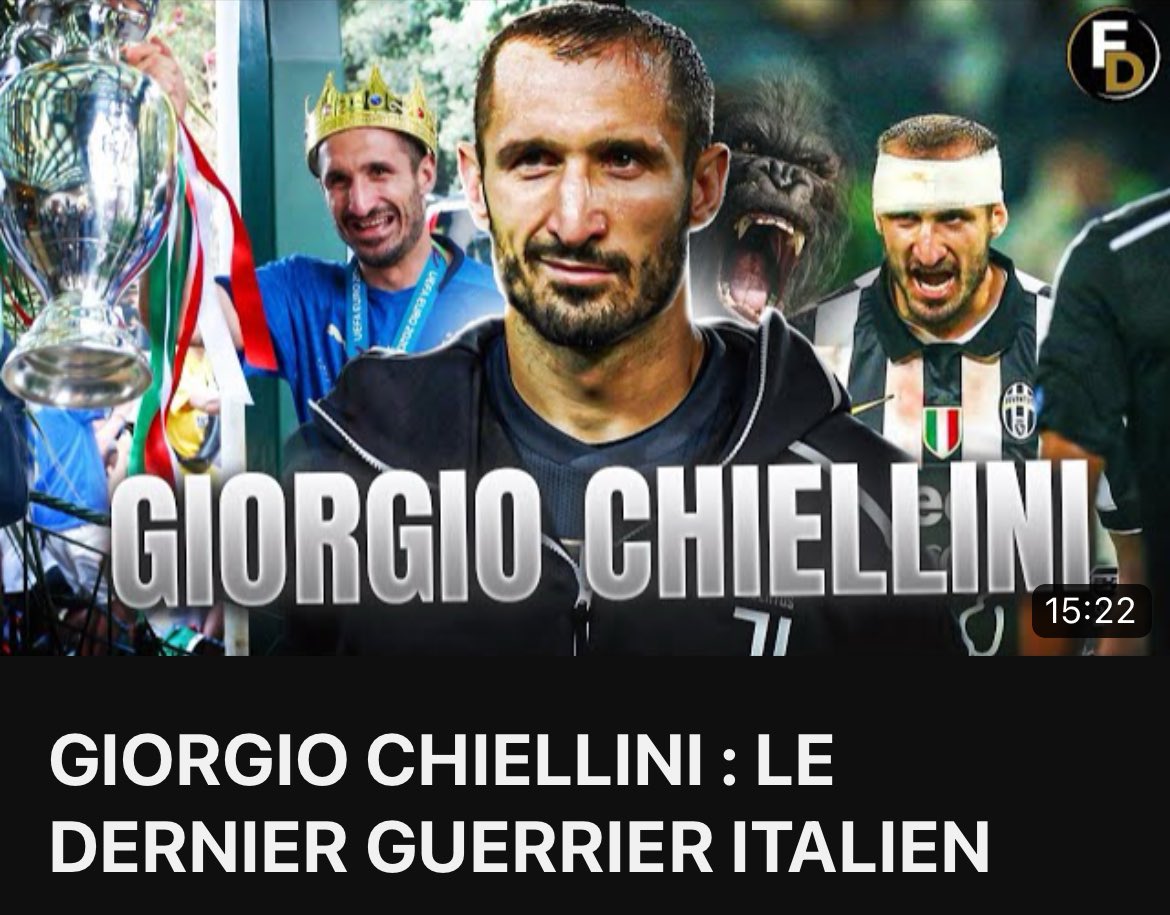 #YouTube 🎥: Comme annoncé, 𝗖'𝗘𝗦𝗧 𝗘𝗡 𝗟𝗜𝗚𝗡𝗘 ! Giorgio Chiellini est le dernier représentant de la lignée des guerriers italiens. 'La malice fait partie du football, je ne dirais pas que c'est illégitime.' 🇮🇹🦍 Vidéo 👉: youtu.be/LMJrGOSO-zY