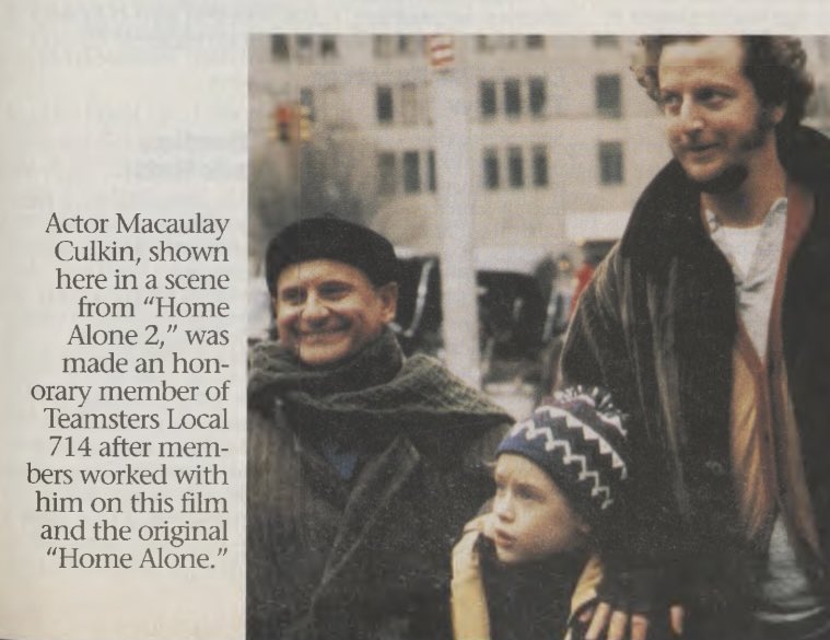 UnionDrip's tweet image. Macaulay Culkin was made an honorary member of Teamsters Local 714 after members worked on Home Alone. No wonder the Wet Bandits couldn't foil Kevin.