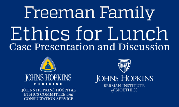 bermaninstitute's tweet photo. Freeman Family Ethics for Lunch, Case Presentation &amp; Discussion: "Medically Ineffective Treatment at End-of-Life: An Enduring Ethical Challenge" - Tuesday, Dec. 19, Noon EST. Open to all, Attend in person, Johns Hopkins Hospital, Zayed 2117. Link for info https://t.co/qJU3atoRYL https://t.co/ZN4A7wvu2Q